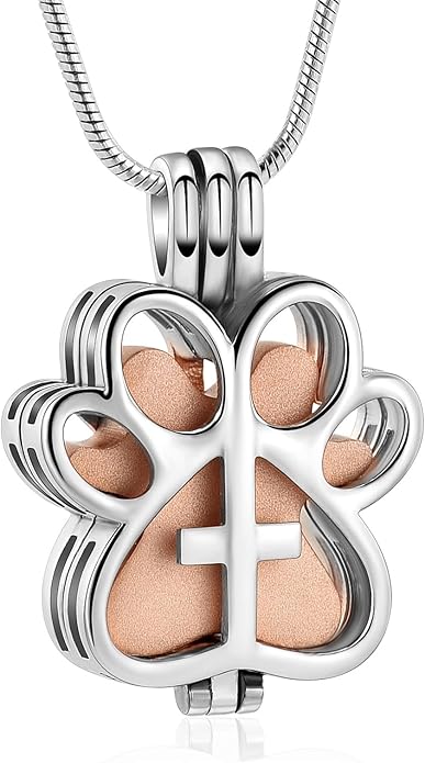 Pet Cremation Jewelry for Dog/Cat Paw Stainless Steel Memorial Locket Urn Necklace with Hollow Urn Cremation Jewelry for Ashes