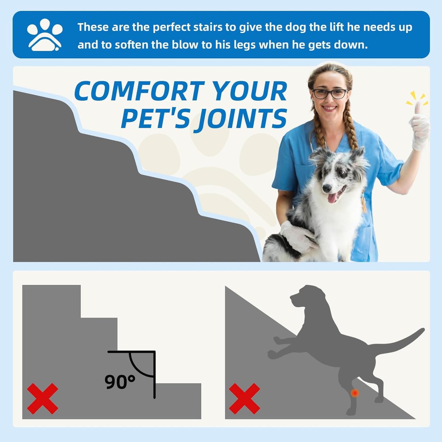 5-Step Spliceable Pet Stairs: Indoor& Outdoor Multi-Use with a Removable Cover and a Pocket, Best for Small Pets and Older Dogs Who Has Spine and Arthritis Issues to Get on High Beds, Beige（22.8" H）