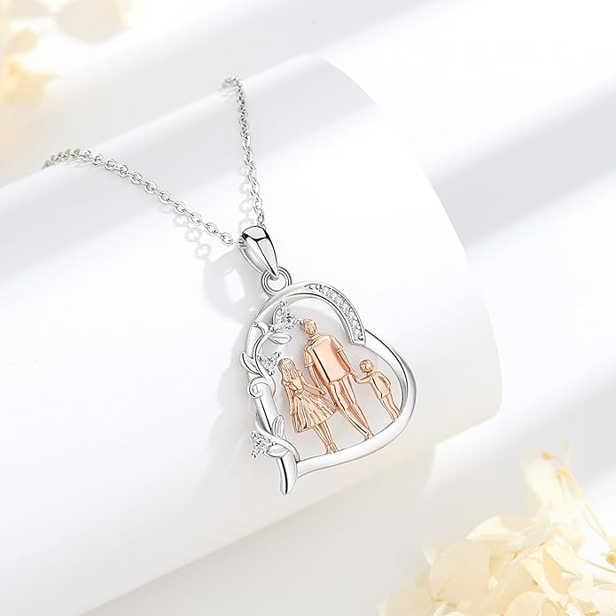 EUDORA Sterling Silver Mother Daughter Necklace for Women, Mama Son Daughter Necklace Pendant for Mom and Daughter,Mom Jewelry from Daughter Mother's Day Gift for Mother Daughter Aunt Grandma