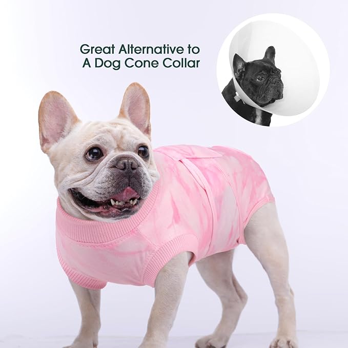 Kuoser Dog Surgery Recovery Suit, Anti Licking Pet Surgical Suit for Dogs Male Neuter, Female Dog Surgery Suit for Spay Subsititute E-Collar Cone, Dogs Body Suits After Surgery Pink Tie Dye XS