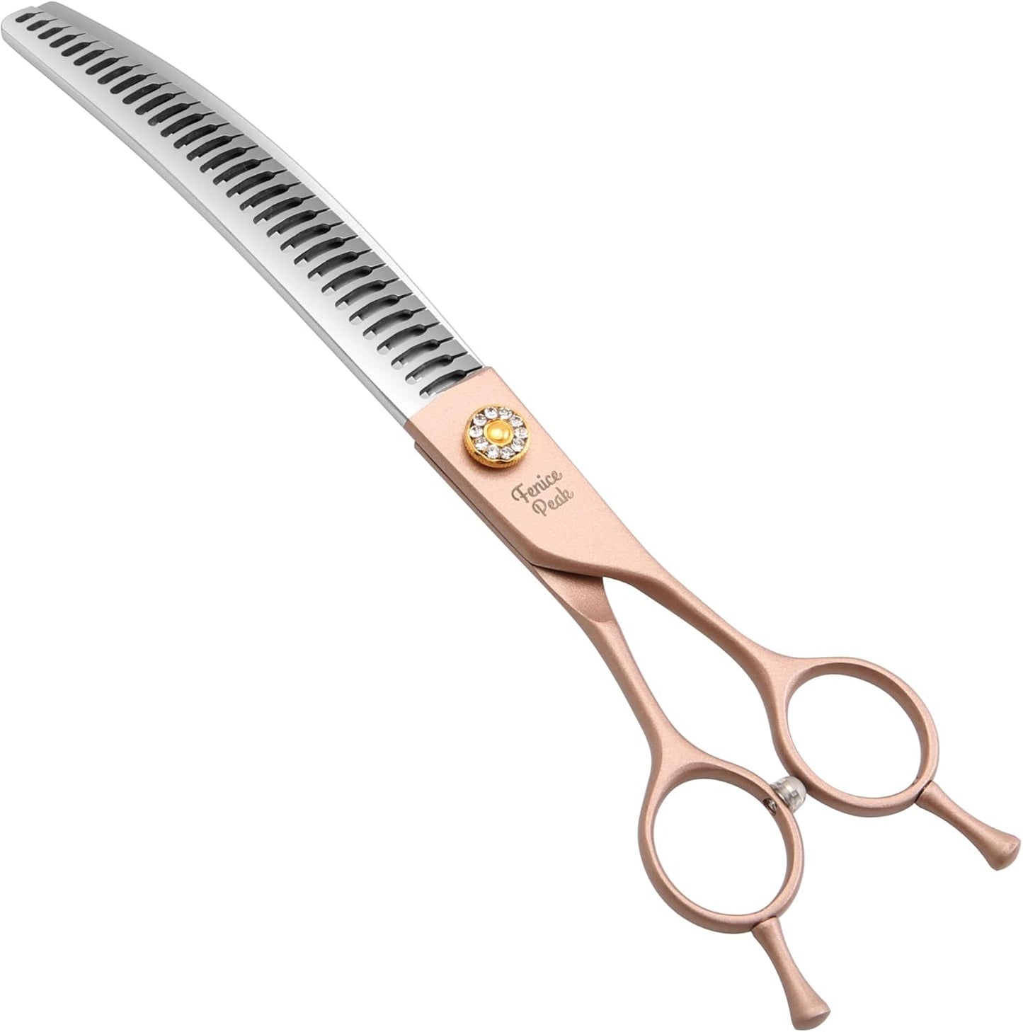 Fenice Peak Professional Curved Chunker Dog Grooming Scissors 7.0'' Rose Gold Thinning Shears Extremely Sharp Blades 440C Stainless Steel Thinning Shears Durable Smooth Fine Cut for Dogs and Cats.