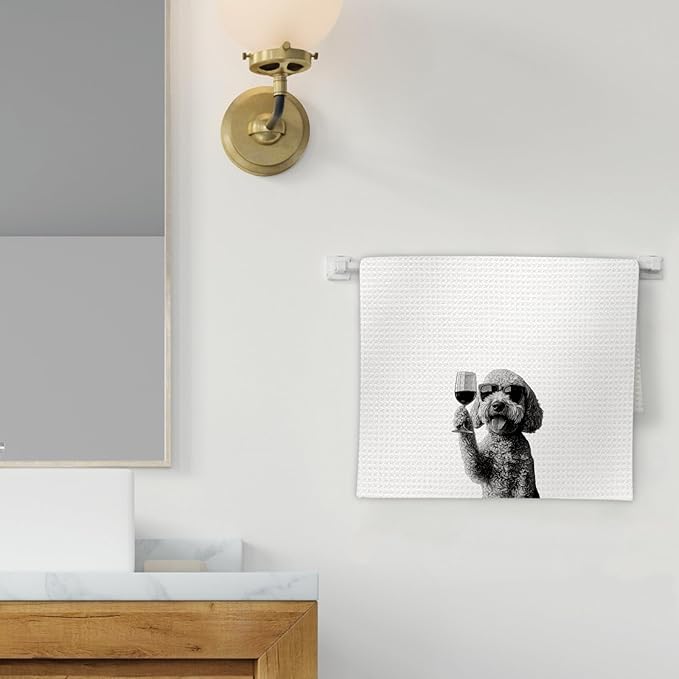 Flicy Goldendoodle Gifts Wine Kitchen Towels, Gifts for Golden Doodle Dog Wine Lovers Decorative Hand Dish Towel for Kitchen Home Bar, Funny Golden Doodle WineLover Home Bars Kitchen Decor(16x24lnch)