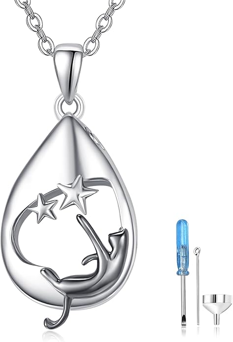 TANGPOET Teardrop Ashes Necklace 925 Sterling Silver Urn Necklace, Cremation Jewellery for Ashes Pendant, Gifts for Women Ladies, with Funnel Filler Kit