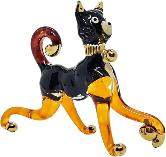 Tiny 2⅞" Black Brown Standing Play Ball Cat Figurine Miniature Hand Blown Painted Glass Cats Kitten Feline Animals Cute Crystal Decorative Collectible Figurines Décor Gifts