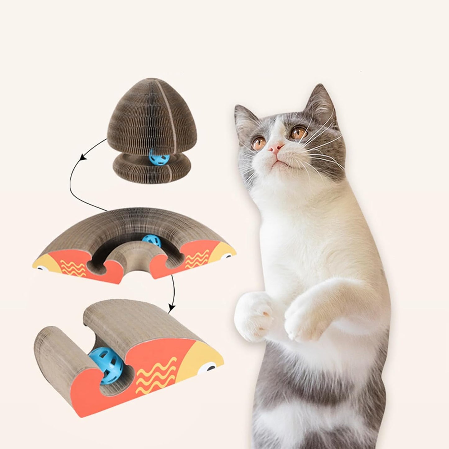 Kitty Curls Cat Toy Kurlz, Interactive Scratch Pad, Foldable Accordion,Cat Recyclable Scratcher with Ball (Orange)