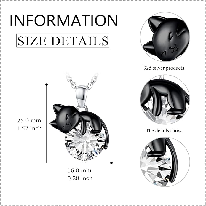 Cat Necklace Sterling Silver Cat Pendnat with Rose Quartz Pearl Jewelry Gifts for Women Cat Lovers