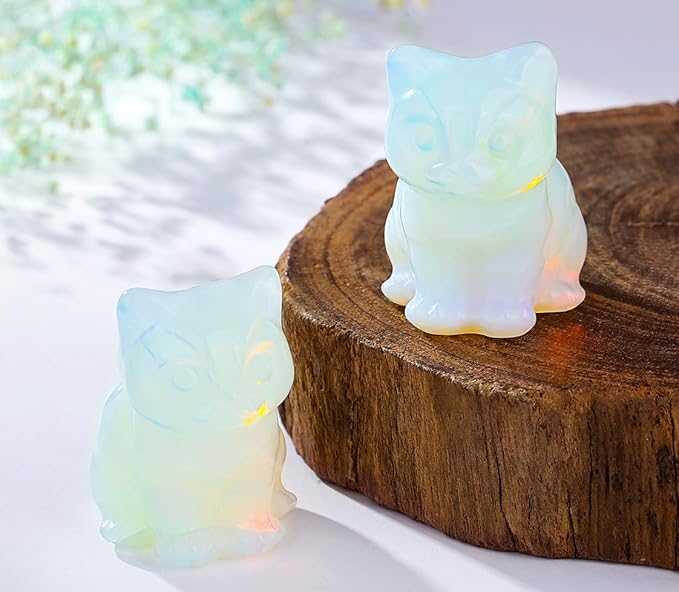 DUQGUHO Cat Decor Opal Cat Crystal Figurines Crystals Gifts for Cat Lovers Men Women Lucky Cute Cat Statue for Room Desk Decor 1PC