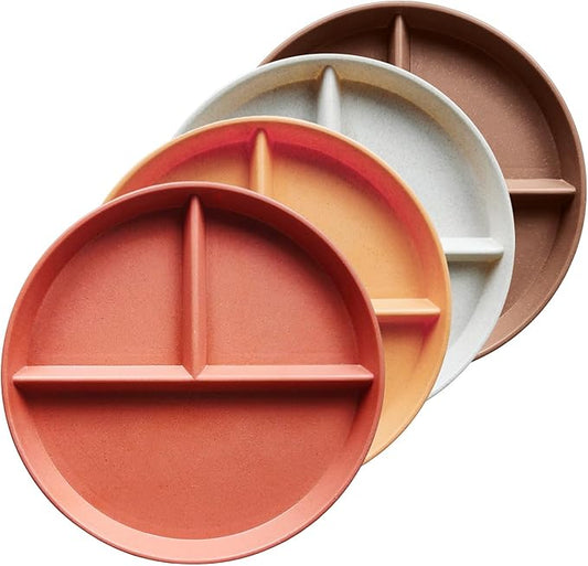 greenandlife 9 Inch 4PCS Unbreakable Portion Control Plates, Divided Plates for Kids Adults, Dishwasher & Microwave Safe Compartment Plate, Lightweight Reusable Wheat Straw Plate, BPA Free