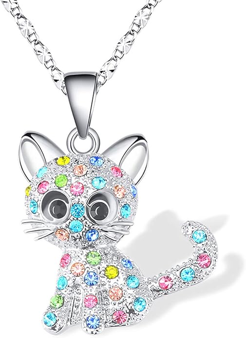 Lanqueen Kitty Cat Pendant Necklace Jewelry for Women Girls Cat Lover Gifts Daughter Loved Necklace