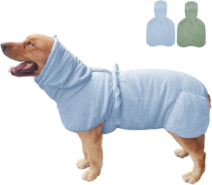 Medium to Large Size Dog Bathrobe, Quick Drying Super Absorbent Used for After Bathing, Warm Dog Towels, Adjustable Hoodies and Belts for Pet Dogs Bath Clothes Products(Blue Jacquard, 5XL)
