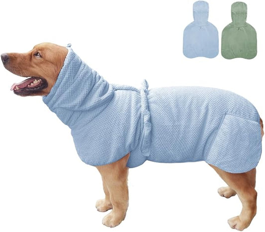 Medium to Large Size Dog Bathrobe, Quick Drying Super Absorbent Used for After Bathing, Warm Dog Towels, Adjustable Hoodies and Belts for Pet Dogs Bath Clothes Products(Blue Jacquard, 2XL)