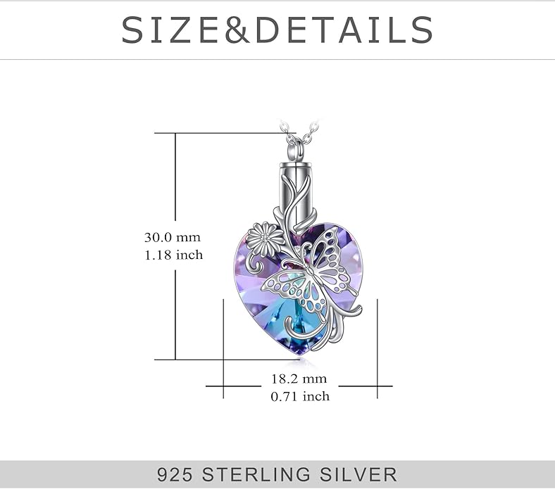 YFN Elephant Heart Crystal Urn Necklace for Ashes Cremation Jewelry Sterling Silver with Crystal Jewelry Gifts for Women
