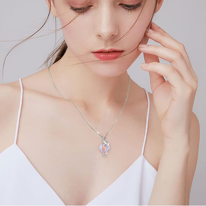AOBOCO Valentine Cat Necklace for Women 925 Sterling Silver Cat Pendant Necklace Embellished with Crystals from Austria Jewelry Gifts for Cat Lovers
