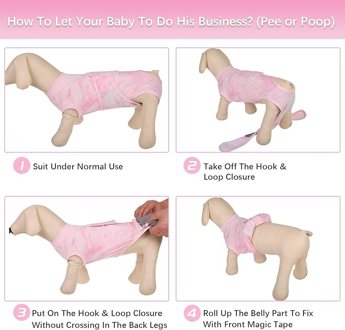 Kuoser Dog Surgery Recovery Suit, Anti Licking Pet Surgical Suit for Dogs Male Neuter, Female Dog Surgery Suit for Spay Subsititute E-Collar Cone, Dogs Body Suits After Surgery Pink Tie Dye L