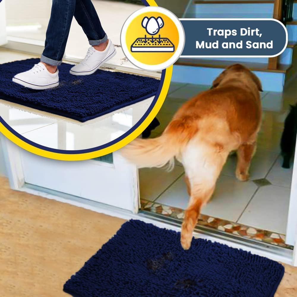 Muddy Mat® Shown on TV – Super Absorbent Door Mat Indoor, Microfiber Quick Dry Chenille Entryway Rug, Non-Slip Front Door Mat, Indoor Mats for Entryway, Machine Washable Pet Rug, Navy Blue 36"x60"