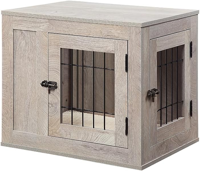 unipaws 25.5 Inch Furniture Style Dog Crate for Small Dogs, Cats, Min Pigs, Rabbit, Indoor Aesthetic Puppy Kennel, Modern Decorative Wood Wire Pet House Cage, Pretty Cute End Side Table, Grey