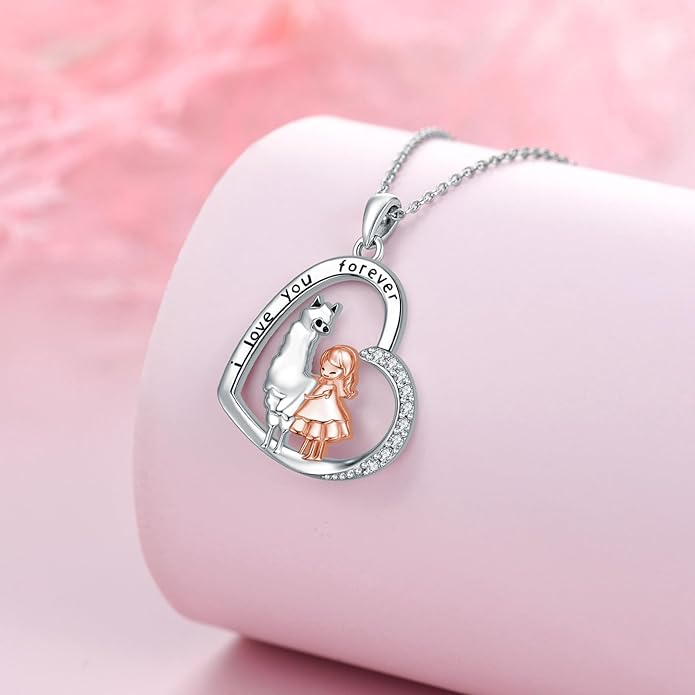 Cat Squirrel Llama Raccoon Tiger Cheetah Elephant Fox Sloth Koala Monkey Horse Dinosaur Axolotl Necklace Animal Pendant Heart Necklace 925 Sterling Silver