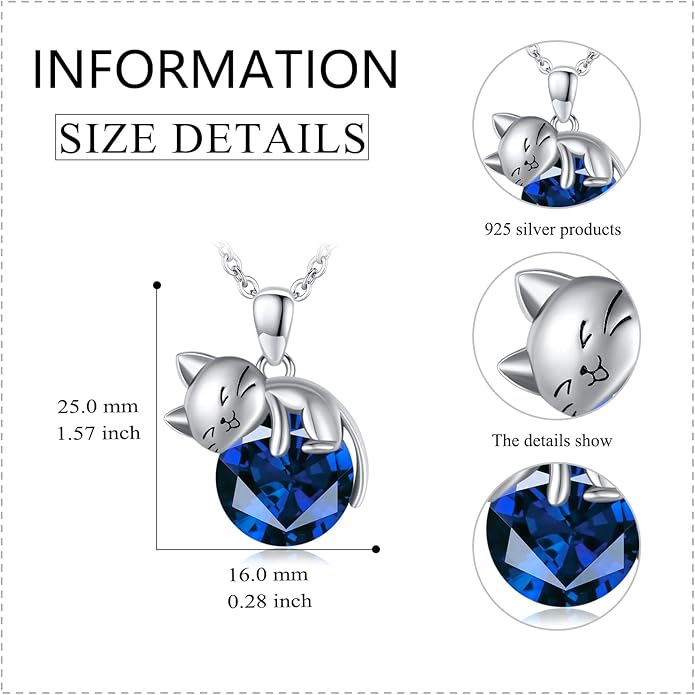 LONAGO Cat Necklace with Birthstone 925 Sterling Silver Cat Pendant Necklace Gift for Women