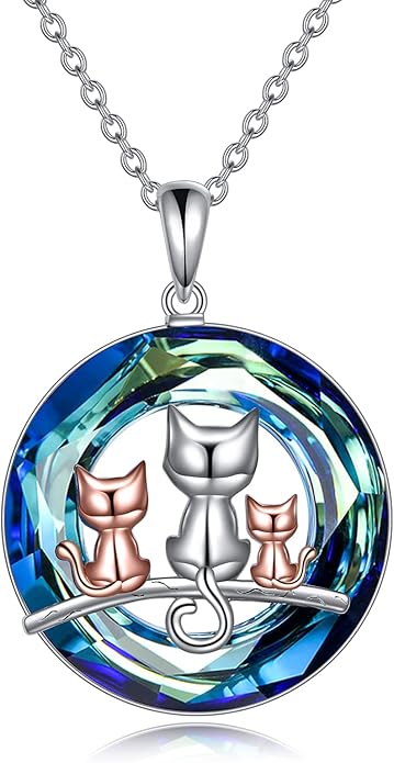 POPLYKE Cat/Family Cat Necklace for Women 925 Sterling Silver Celtic Moon Cat Wiccan Jewelry for Wife