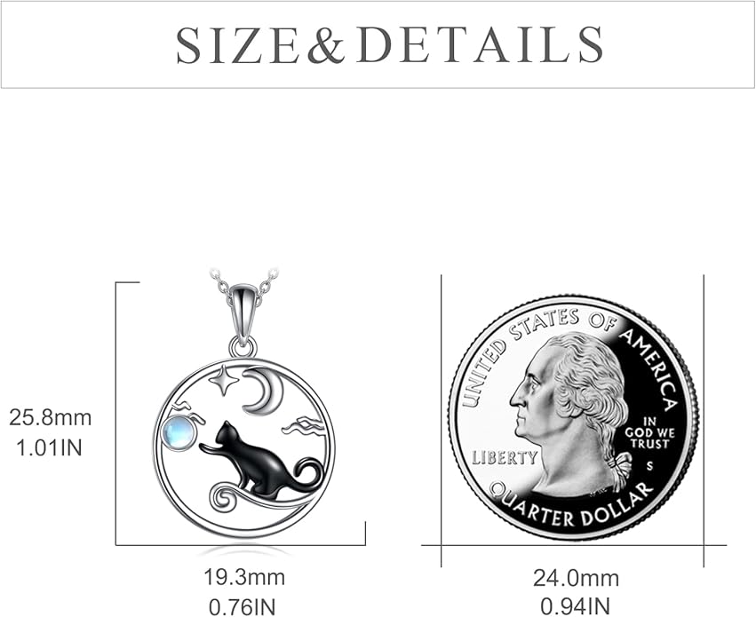 CRMAD Black Cat Necklace for Women Sterling Silver Moonstone Cat Jewelry Irish Gifts