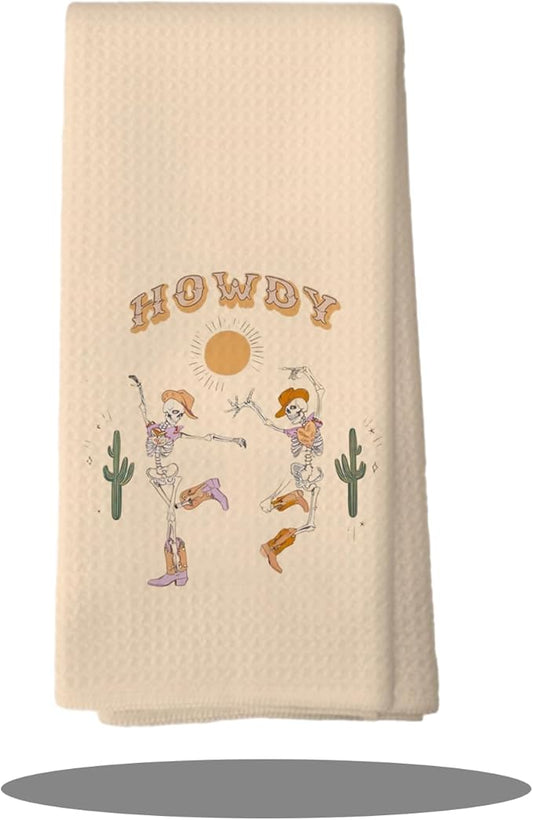 Preppy Howdy Skeleton Halloween Bathroom Kitchen Hand Decor Towels 16″×24″, Funny Skeleton Housewarming Gifts, Halloween Kitchen Towels Decor