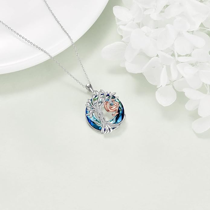 TOUPOP Tree of Life Animal Necklace 925 Sterling Silver Crystal/Abalone Shell Animal Pendant Jewelry Birthday Mothers Day Gifts for Women Mom Wife Her