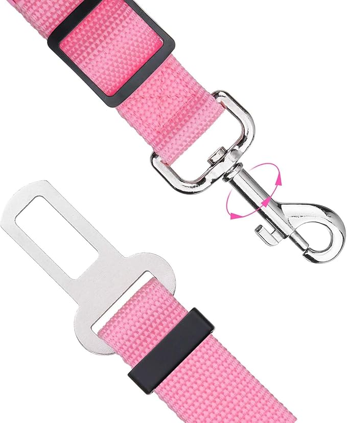 Elisel Elisel 2 Packs Adjustable Length Pet Dog Cat car seat Belt Pet seat Belt Pet Accessories for Dogs Cats and Pets (Pink)