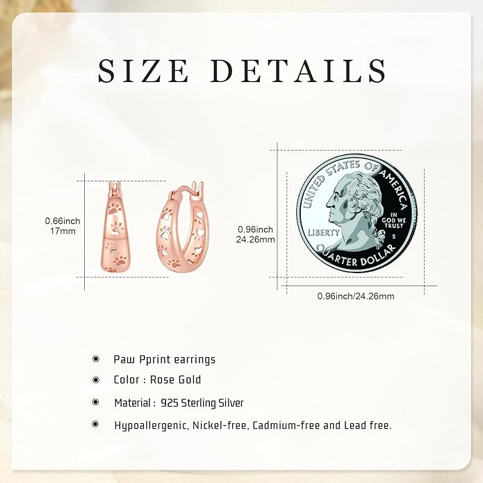 Paw Earrings 925 Sterling Silver Paw Hoop Earrings Cat Dog Jewelry Gifts for Women