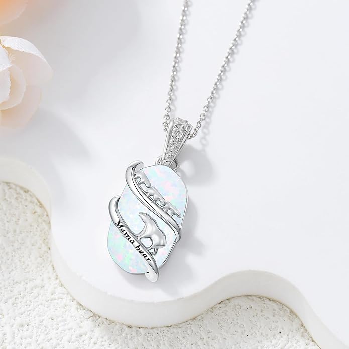 Opal Mama Bear/Panda/Cat/Koala/Sloth/Cardinal/Unicorn Necklace 925 Sterling Silver Opal Animal Pendant Jewelry Birthday Gifts Women Her Mom