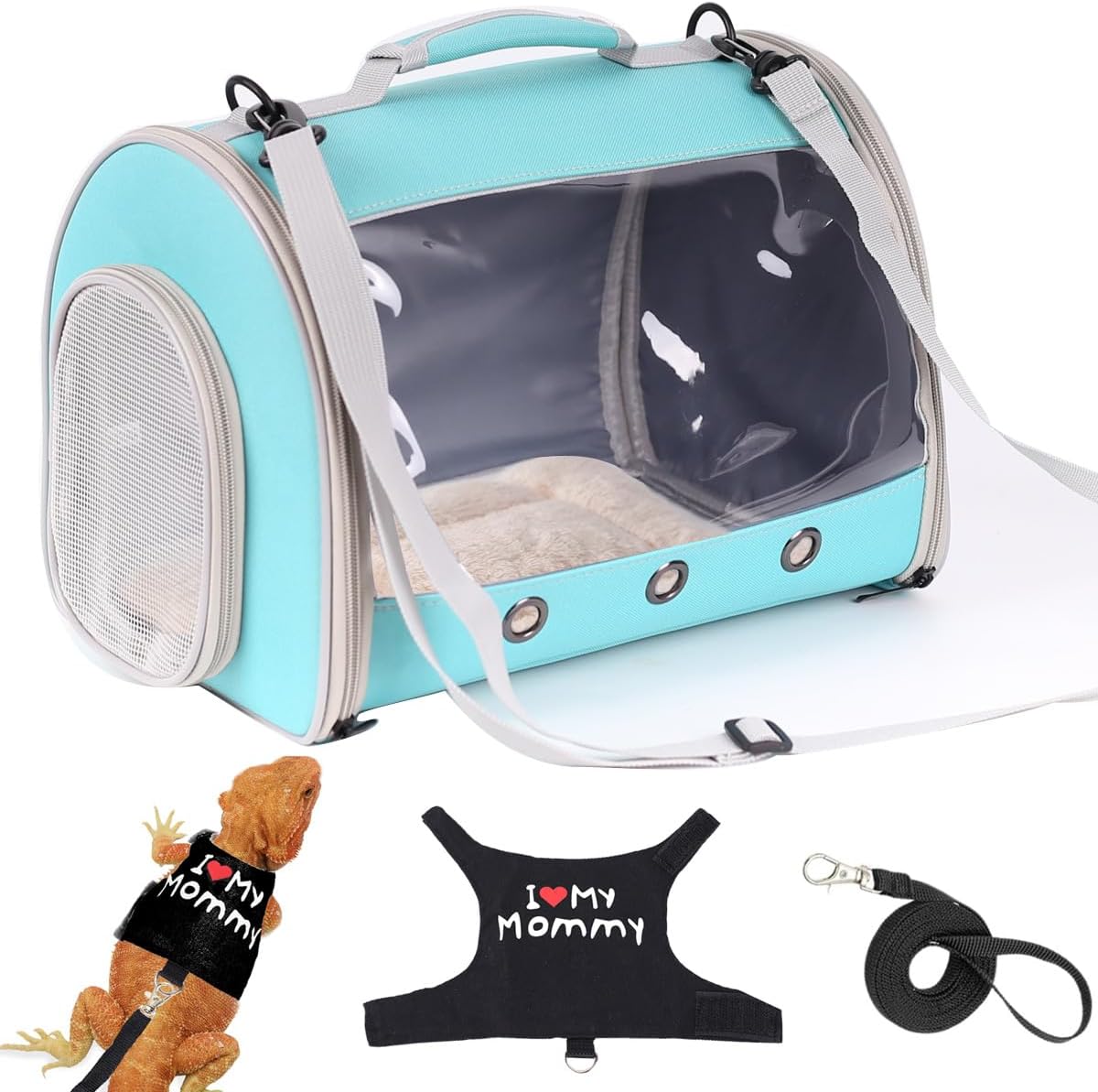 Small Animal Travel Backpack Carrier,Portable Bearded Dragon Bag for Sugar Glider,Hedgehog,Rat,Bunny,Rat,Outdoor Used (Green, Carrier L+ I Leash)