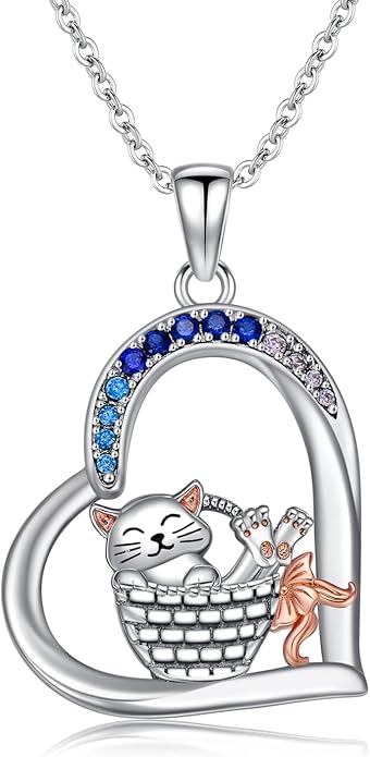 Cat Squirrel Llama Raccoon Tiger Cheetah Elephant Fox Sloth Koala Monkey Horse Dinosaur Axolotl Necklace Animal Pendant Heart Necklace 925 Sterling Silver