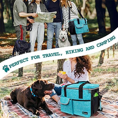 PetAmi Travel Bag Organizer - Dog & Cat Diaper Bag with Food Container and Bowls, Perfect for Weekend Camping (Sea Blue, Large)