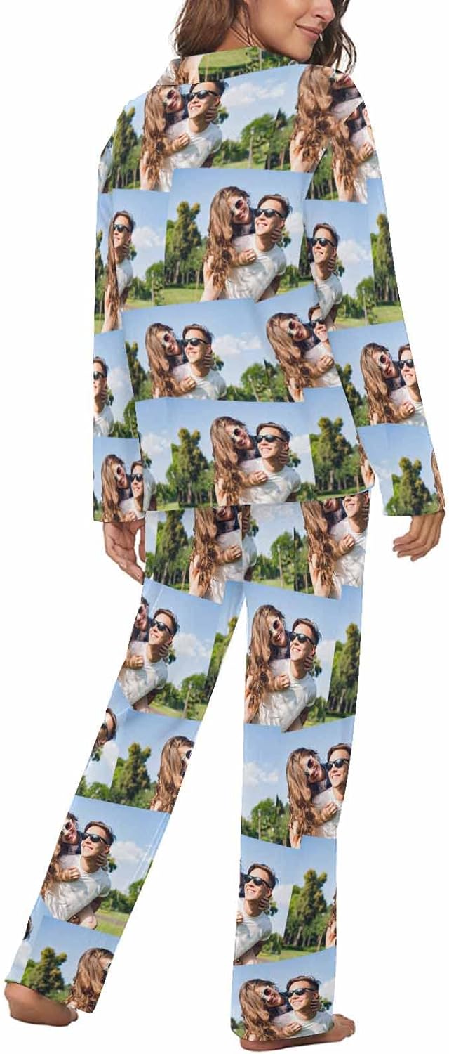 MyPupSocks Custom Face Pajamas for Women Set, Personalized Photo Long Sleepwear XS-XXL