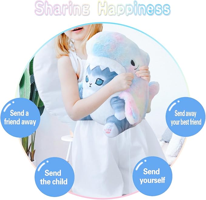 Kawaii Shark Cat Plush Toy Stuffed Animal Doll, Cute Soft Pillow Stress Release Hugs Toys Christmas Halloween Birthday Gifts for Kids Boys Girl Best Gift (Colorful - Gray,9 inch)