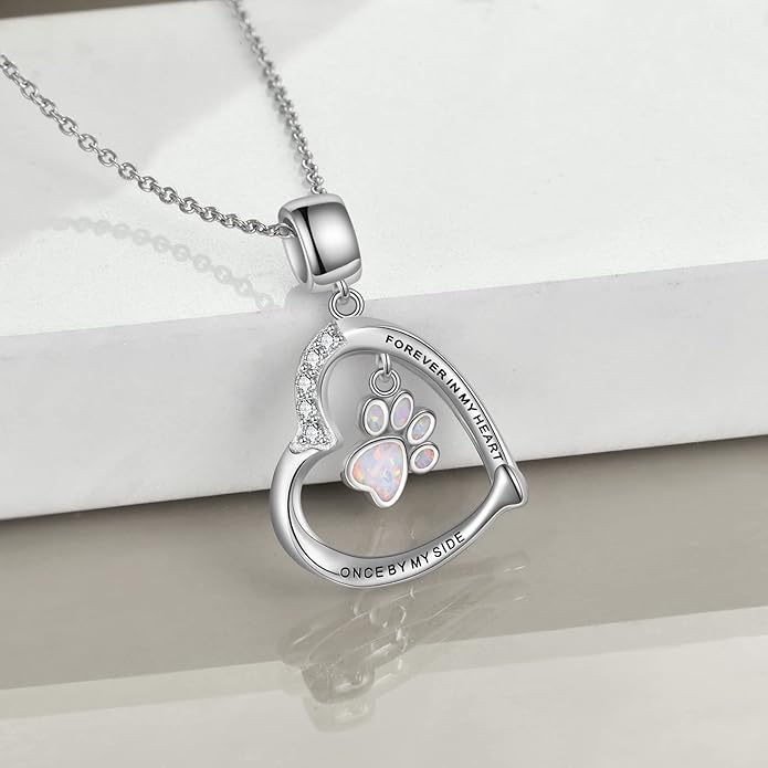 YFN Paw Print Necklace Sterling Silver Dog Cat Charms Pendant Cremation Jewelry Cat Dog Memorial Gifts for Women Girls