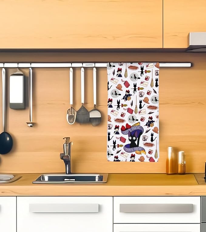 CMNIM Kiki Inspired Gifts Kiki Kitchen Towel Kiki Bakery Gifts for Baking Lover Kiki Anime Fans Gift Black Cat Jiji Hand Towel (25429 K Cat Towel)