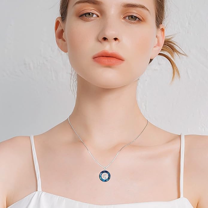 POPKIMI Cat Lover Pendant Necklace Dog Lover Necklace 925 Sterling Silver Crystal Cat Memorial Gifts for Women Animal Heart Jewelry Birthday Gifts
