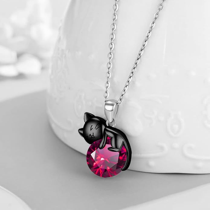 Cat Necklace Sterling Silver Cat Pendnat with Rose Quartz Pearl Jewelry Gifts for Women Cat Lovers
