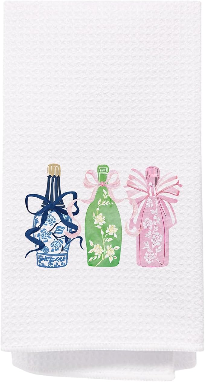 Preppy Chinoiserie Champagne Kitchen Towels, Coquette Bow Dish Towels for Kitchen, Blue and White Chinoiserie Decor Hand Towels for Bathroom, Chinoiserie Decor, Grandmillennial Home Decor, 16x24 Inch