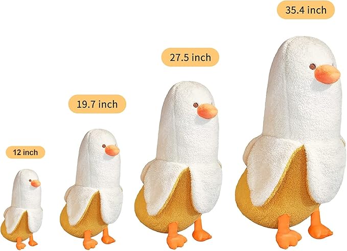 PEACH CAT Banana Duck Plush Toy Cute Plushie Hugging Plush Pillow Duck Stuffed Animal for Girls and Boys White 12"