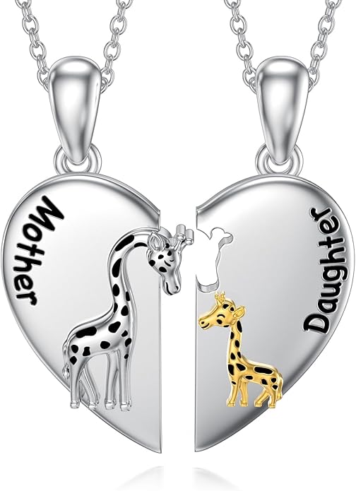 OCJ Mother Daughter Matching Necklaces 925 Sterling Silver Animals Matching Necklace for Mom Daughter 2 Pcs Matching Heart Pendant Birthday Mothers Day Gifts for Mom and Daughter