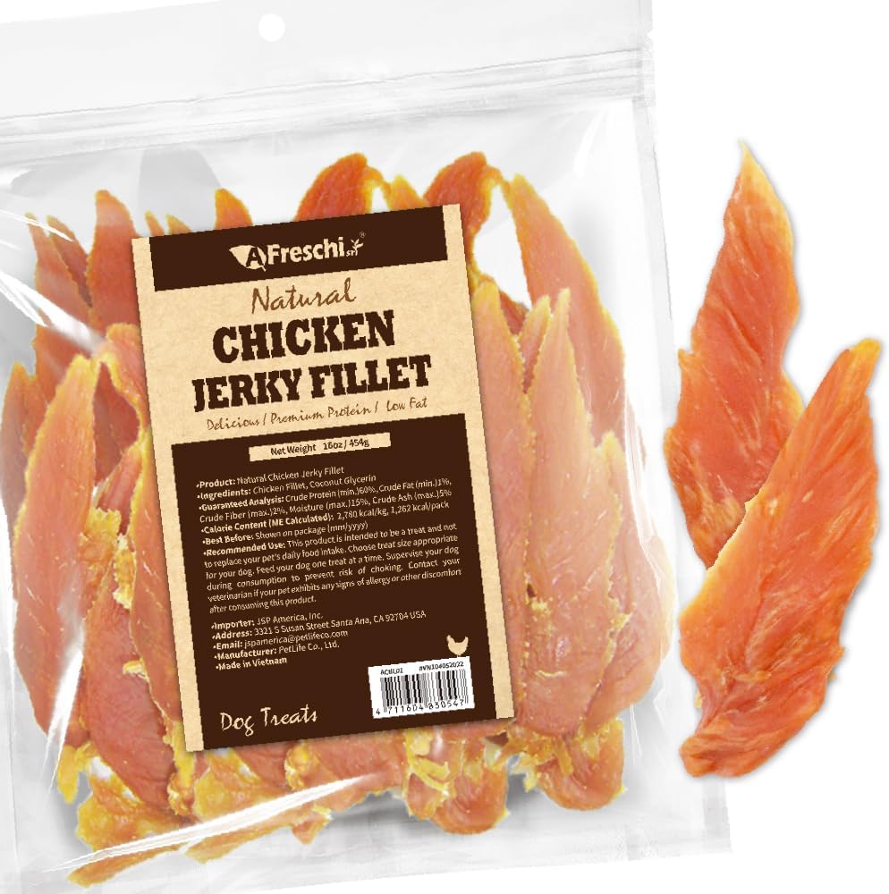 AFreschi Natural Chicken Fillet Jerky 16 oz, Dog Treats, All Natural, Grain-Free, High-Protein, Low Fat, Healthy & Easily Digestible