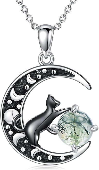 Witch Necklace 925 Sterling Silver Pentagram Triple Moon Pentacle Pendant Wiccan Pagan Jewelry Witchy Gifts for Women
