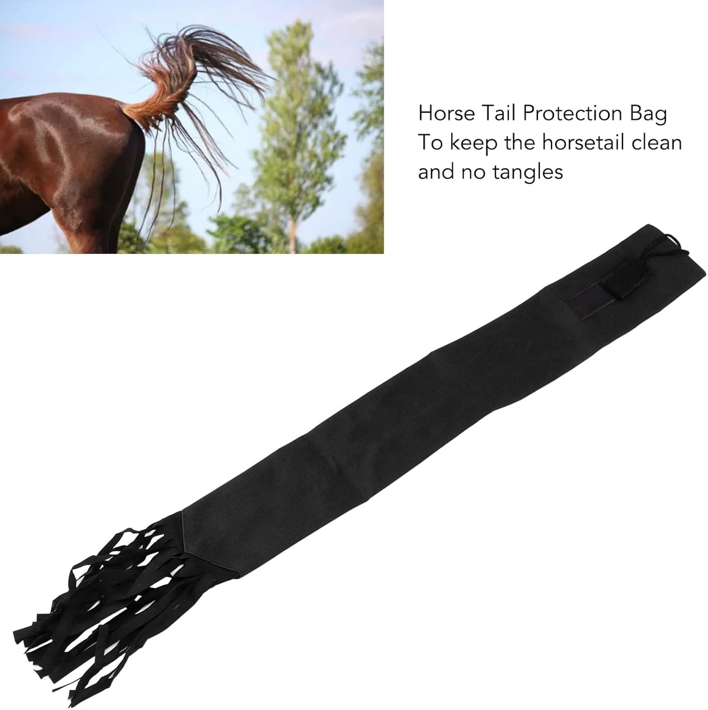 GLOGLOW Horse Tail Bag, Design Horse Tail Guard with Fringe for Keep Tail and Protected (Black)