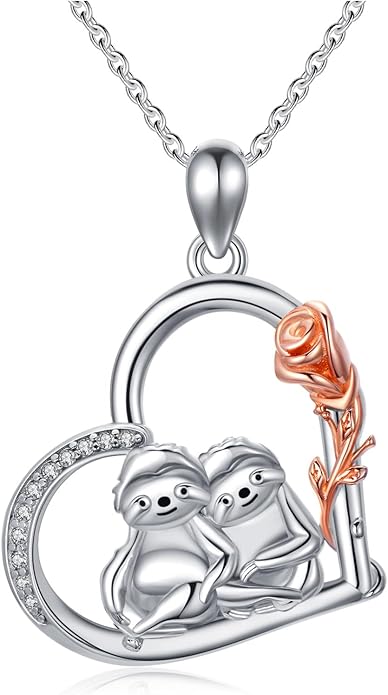 Cute Mother and Daughter Fox/Cat/Cow/Monkey/Panda Necklace 925 Sterling Silver Heart Flower Heart Necklace Animal Jewelry Mother's Day Jewelry for Women