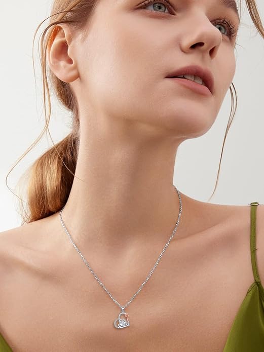 Cute Mother and Daughter Fox/Cat/Cow/Monkey/Panda Necklace 925 Sterling Silver Heart Flower Heart Necklace Animal Jewelry Mother's Day Jewelry for Women