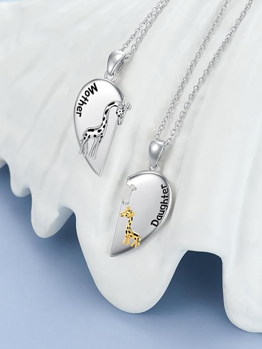 OCJ Mother Daughter Matching Necklaces 925 Sterling Silver Animals Matching Necklace for Mom Daughter 2 Pcs Matching Heart Pendant Birthday Mothers Day Gifts for Mom and Daughter