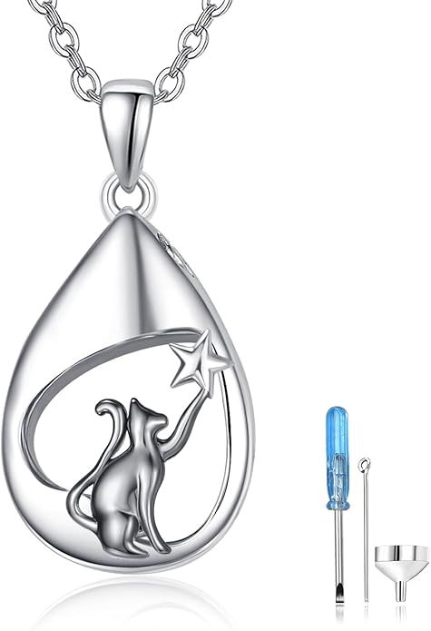 TANGPOET Teardrop Ashes Necklace 925 Sterling Silver Urn Necklace, Cremation Jewellery for Ashes Pendant, Gifts for Women Ladies, with Funnel Filler Kit