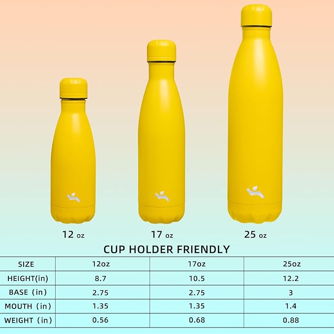 Insulated Water Bottles,12 oz Double Wall Stainless Steel Vacumm Metal Flask for Sports Travel,Yellow