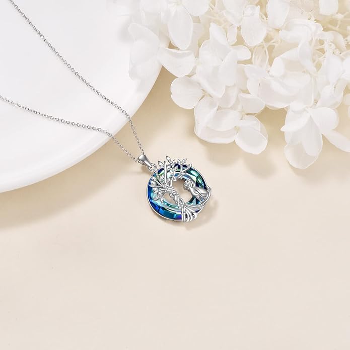 TOUPOP Tree of Life Animal Necklace 925 Sterling Silver Crystal/Abalone Shell Animal Pendant Jewelry Birthday Mothers Day Gifts for Women Mom Wife Her